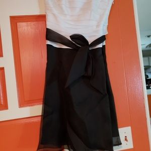 Strapless black & white chiffon cocktail dress